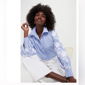 TUCKERNUCK Blue Stripe Embroidery Carolina Button Down Size XS NWOT